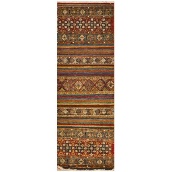 Afghan Hand-Knotted Khorjeen Kazak Wool Runner (2'10 x 8'1)