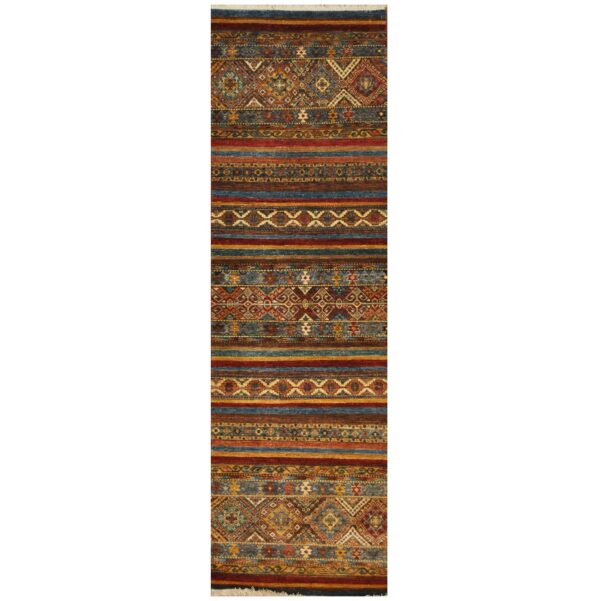 Afghan Hand-Knotted Khorjeen Kazak Wool Runner (2'8 x 8'6)
