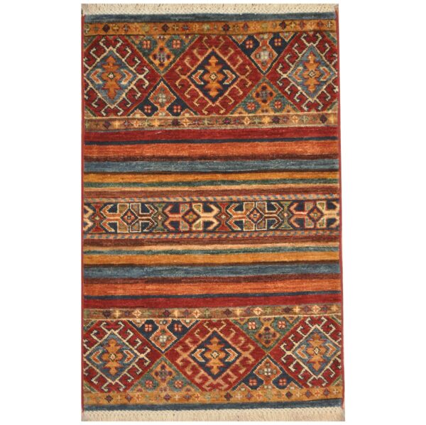 Afghan Hand-Knotted Khorjeen Kazak Wool Rug (2' x 3'1)
