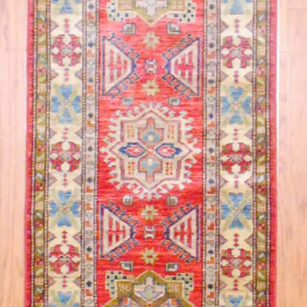 Afghan Hand-knotted Kazak (2'7 x 9'3) - Image 2