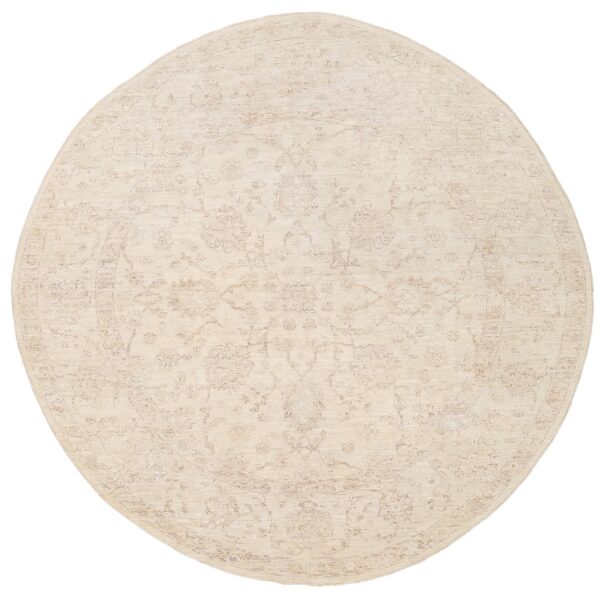 Afghan Hand-knotted Whitewash Vegetable Dye Oushak Round Wool Rug (7'10 x 7'10)