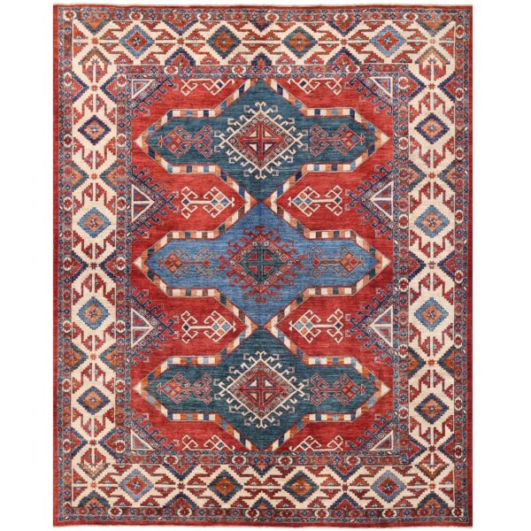 Afghan Hand-knotted Vegetable Dye Kazak Wool Rug (8' x 9'11)
