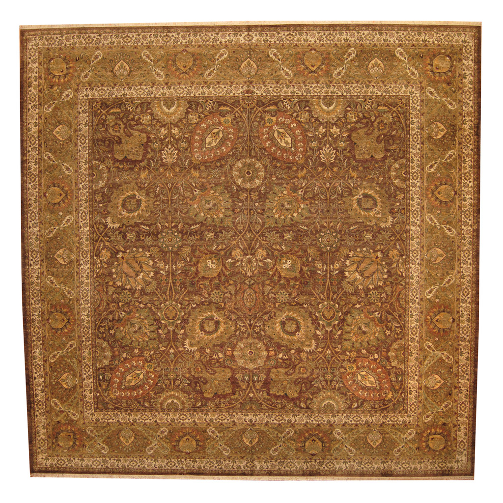 Indo Hand-knotted Vegetable Dye Tabriz Wool Rug (14' x 14')