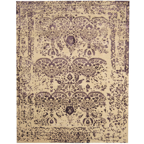 Indo Hand-knotted Erased Wool and Silk Rug (7'8 x 9'8)