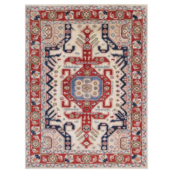 Afghan Hand-knotted Vegetable Dye Kazak Wool Rug (4'10 x 6'5)