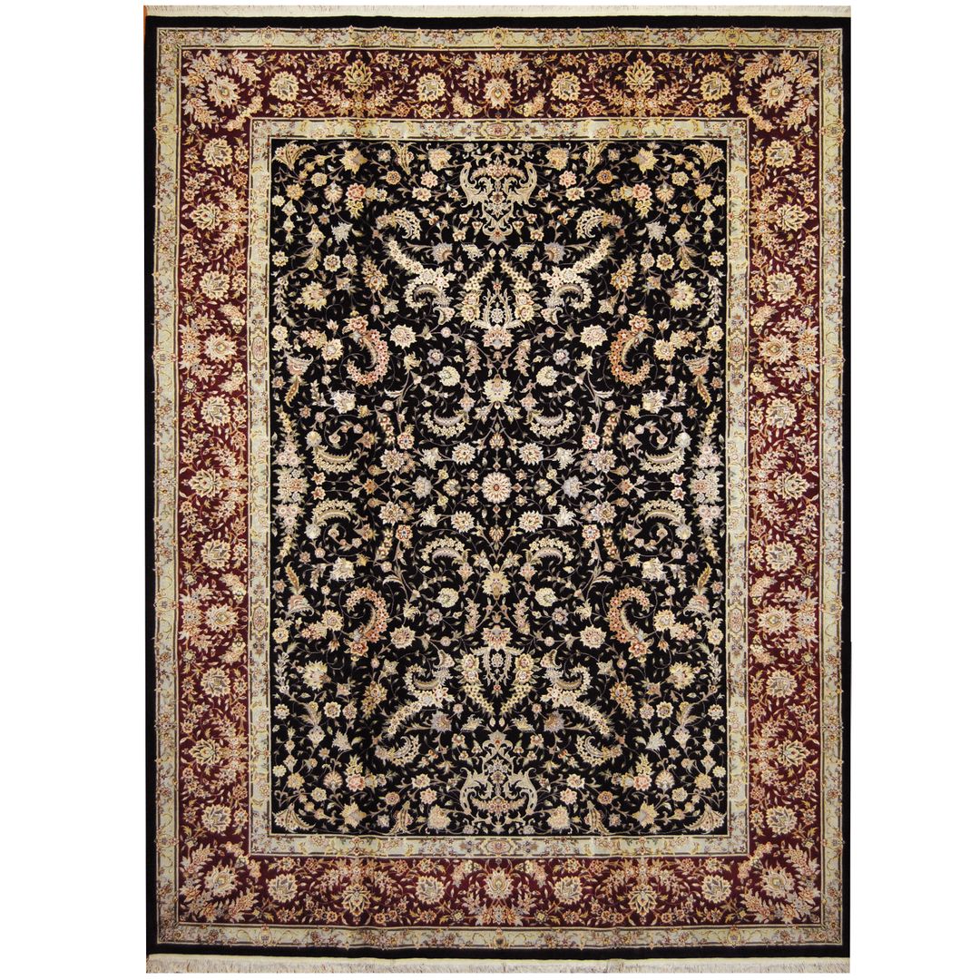 Indo Hand-knotted Tabriz Wool & Silk Rug (9' x 12')