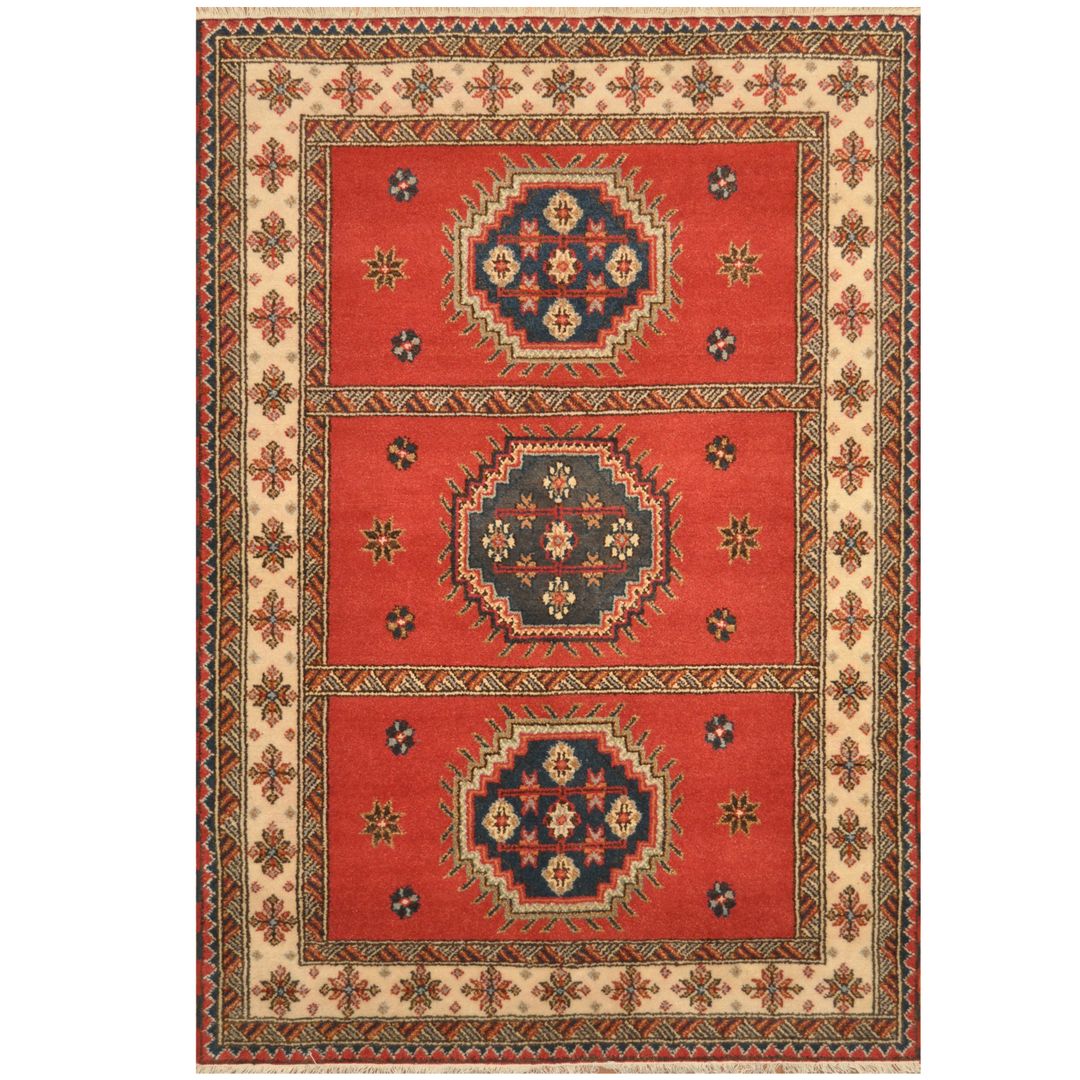 Indo Hand-knotted Tribal Kazak Wool Rug (5'7 x 8')
