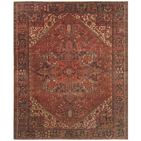 Persian Hand-knotted 1920s Heriz Wool Rug (10'8 x 13')