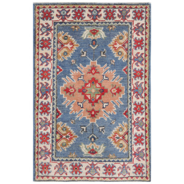Afghan Hand-Knotted Vegetable Dye Kazak Wool Rug (1'10 x 3')
