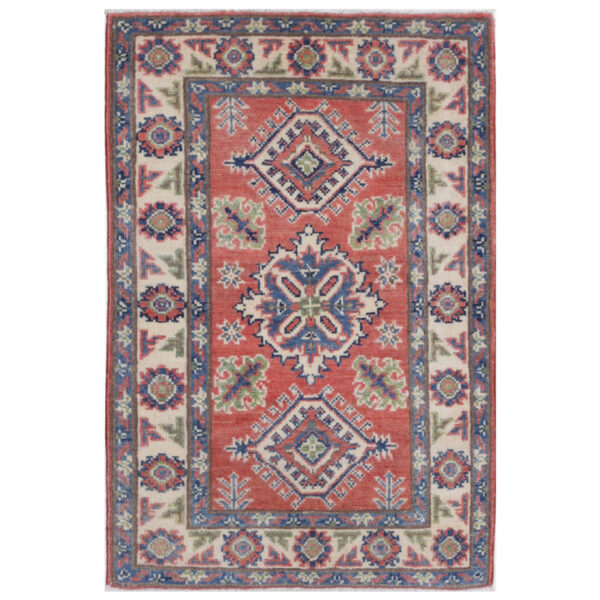 Afghan Hand-Knotted Vegetable Dye Kazak Wool Rug (2' x 3')