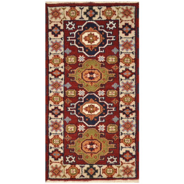 Indo Hand-Knotted Tribal Kazak Wool Rug (2'x4')