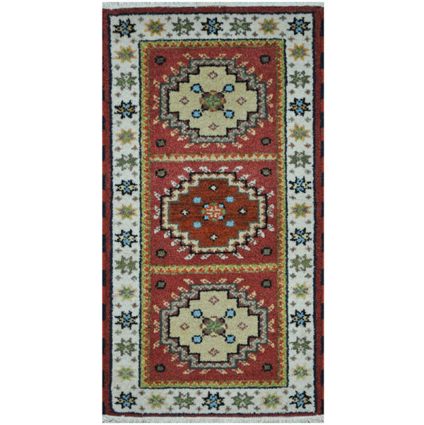 Indo Hand-Knotted Tribal Kazak Wool Rug (2' x 4')