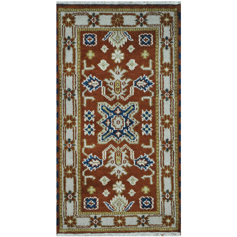 Indo Hand-knotted Tribal Kazak Wool Rug (2' x 4')