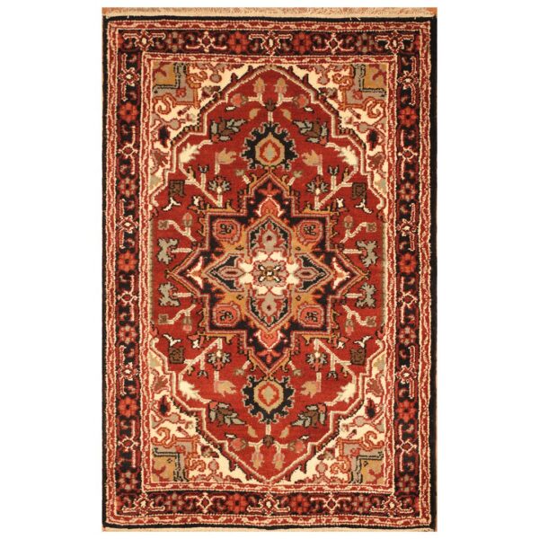 Indo Hand-knotted Tribal Heriz Wool Rug (4' x 6')