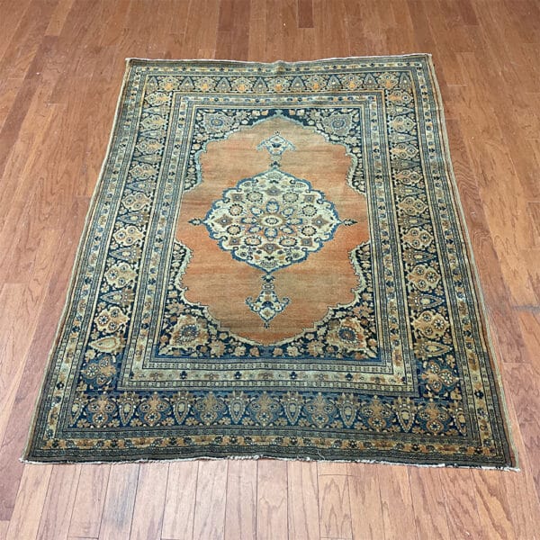 1860s Antique Handmade Persian Tabriz Hadji Jalili Wool Rug (4'3" x 6')