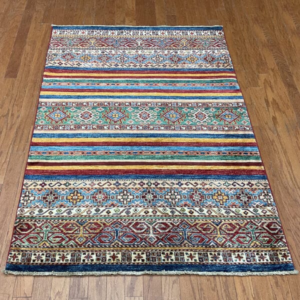 Afghan Hand-Knotted Khorjeen Super Kazak Wool Rug (4'1 x 5'9)