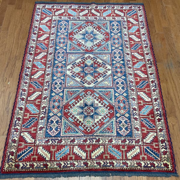Afghan Hand-knotted Super Kazak Wool Rug (4' x 5'10)