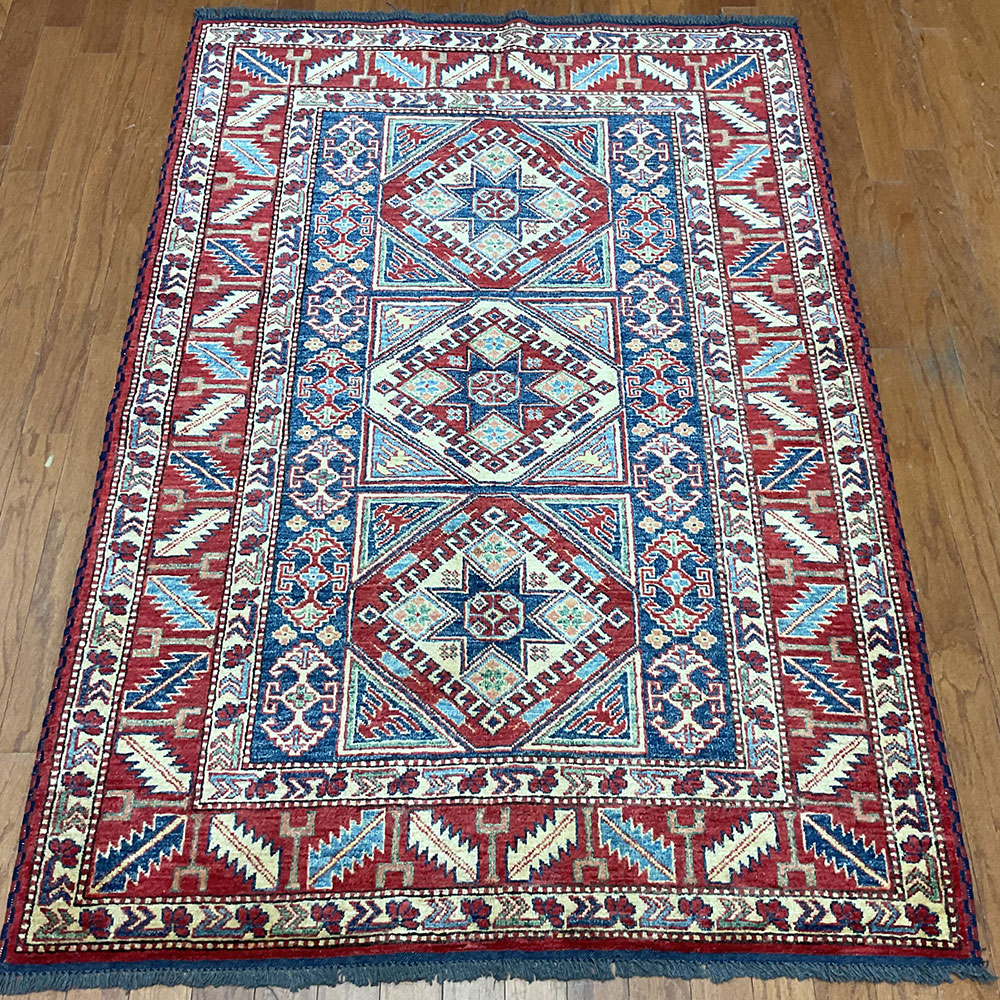Afghan Hand-knotted Super Kazak Wool Rug (4' x 5'10)