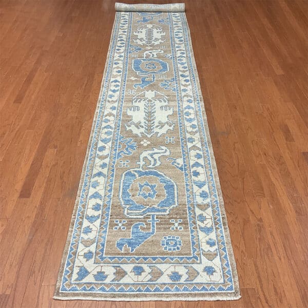 Turkish Hand-knotted Oushak Wool Runner (3'4 x 18'10)
